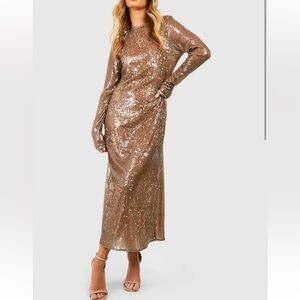 Boohoo Shimmering Gold Sequin Midi Dress